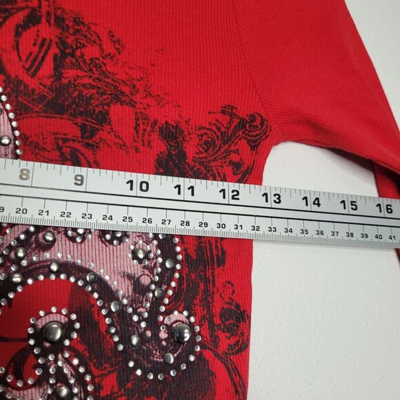 y2K red black grunge cyber thermal studded emo long sleeve top size medium - Picture 5 of 6